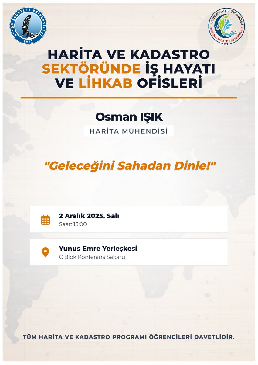 Afyon Kocatepe Üniversitesi'nde Harita ve Kadastro Sektörü Konferansı Düzenlendi