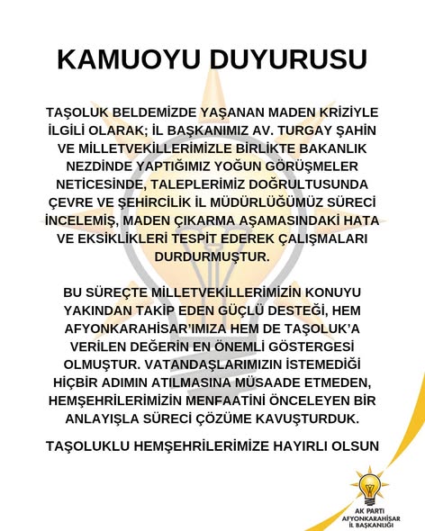 Taşoluk'ta Maden Çalışmaları Durduruldu