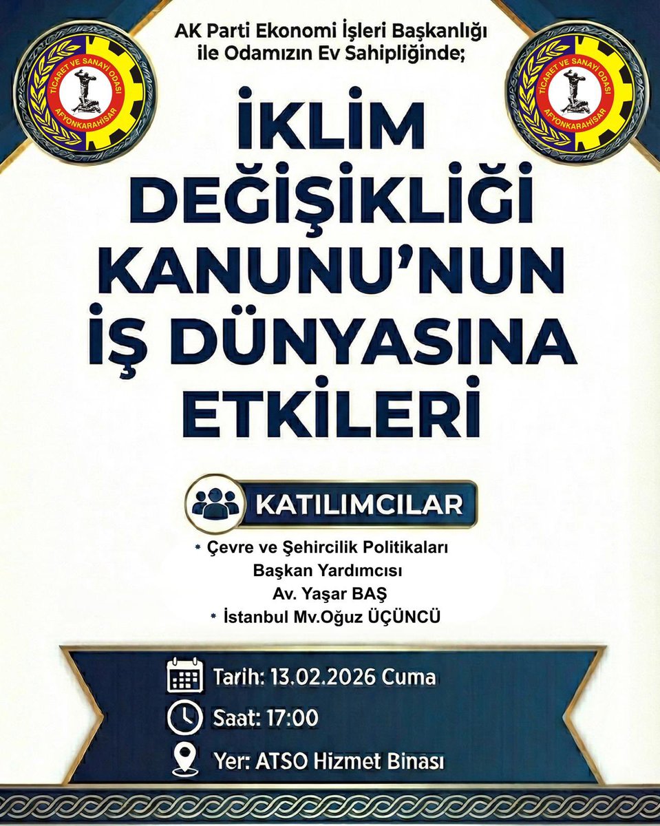 Afyonkarahisar'da İklim Değişikliği Kanunu'nun İş Dünyasına Etkileri Semineri Düzenlenecek
