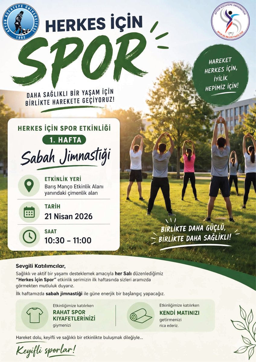 Afyon Kocatepe Üniversitesi'nde Bugün Herkes İçin Spor Etkinliği Düzenleniyor