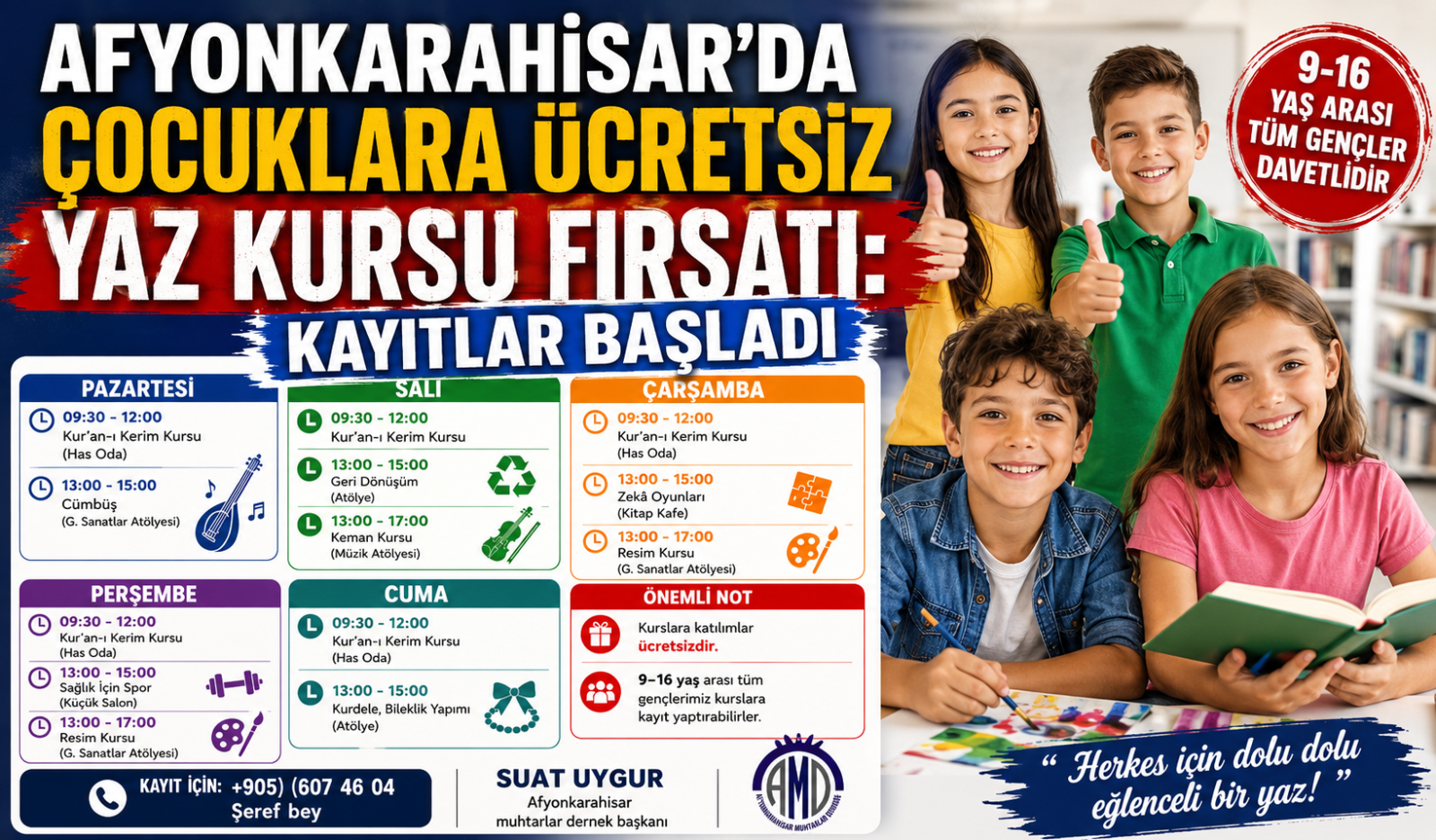 Afyonkarahisar’da Çocuklara Ücretsiz Yaz Kursu Fırsatı: Kayıtlar Başladı